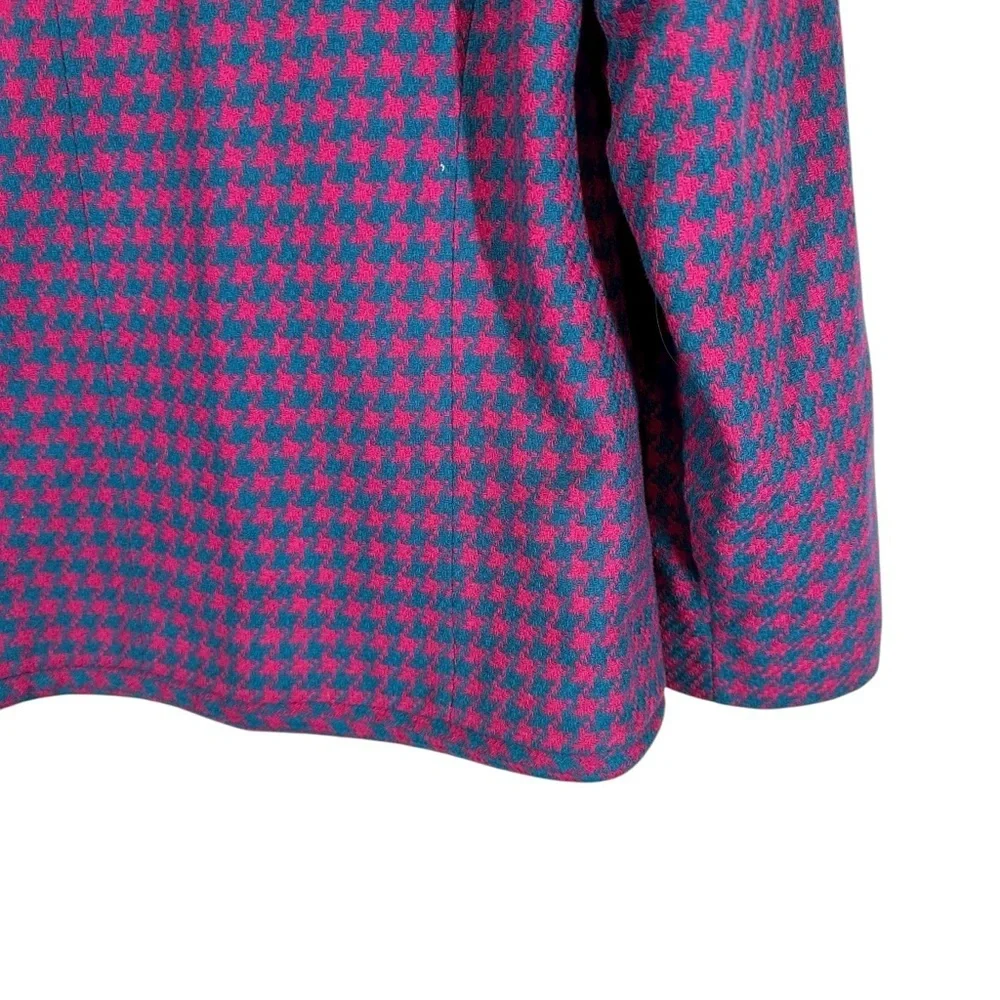 PENDLETON Women's 14W Plus Size Wool Blazer Magenta/Teal Houndstooth One Button